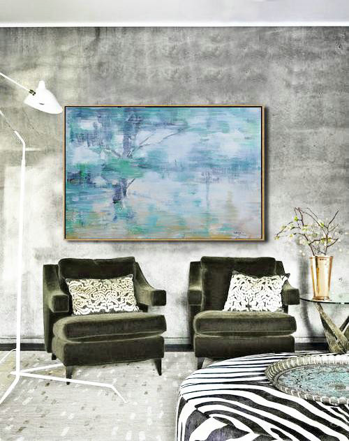 Original Painting Hand Made Large Abstract Art,Horizontal Abstract Landscape Oil Painting On Canvas,Abstract Oil Painting,Green,Light Yellow,Black